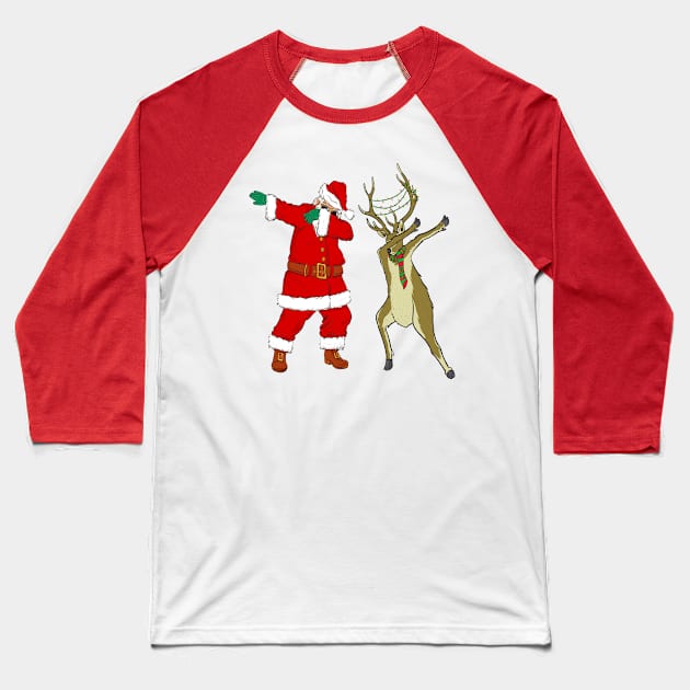 Dabbing Santa And Reindeer Christmas Dab Baseball T-Shirt by Eugenex